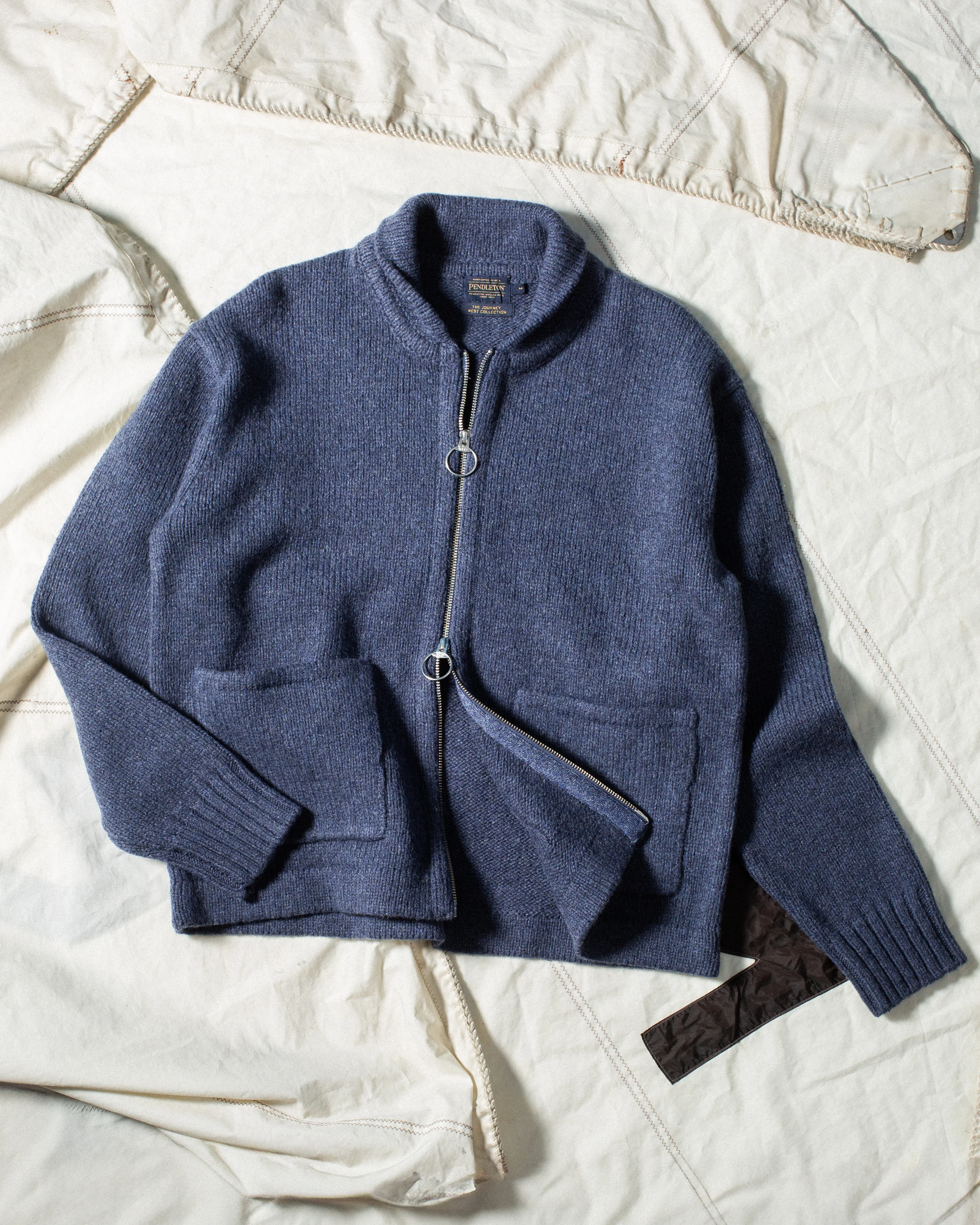 Lambswool Zip Cardigan - Navy - Image 7
