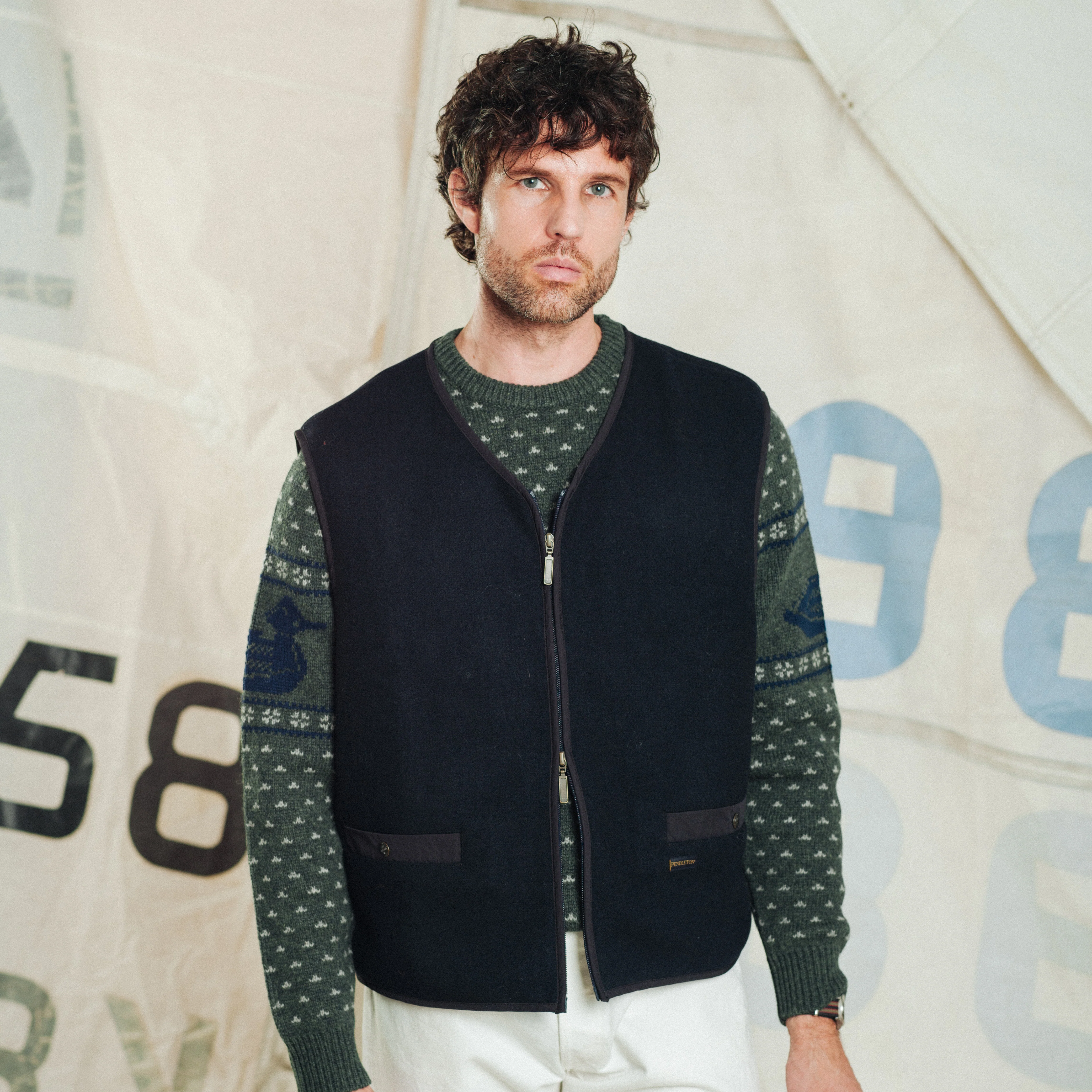 Wool Zip Vest - Navy - Image 5