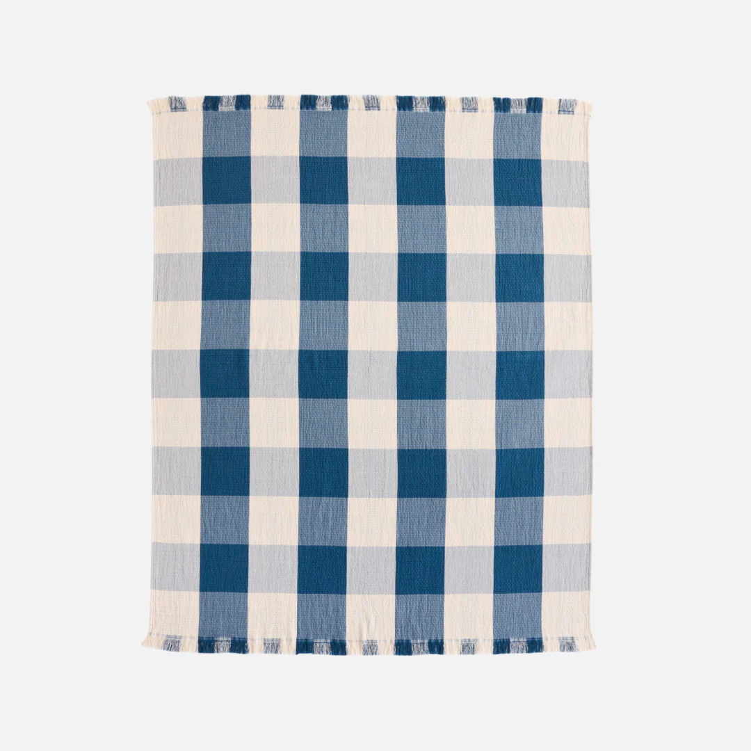 Organic Cotton Plaid Throw - Indigo