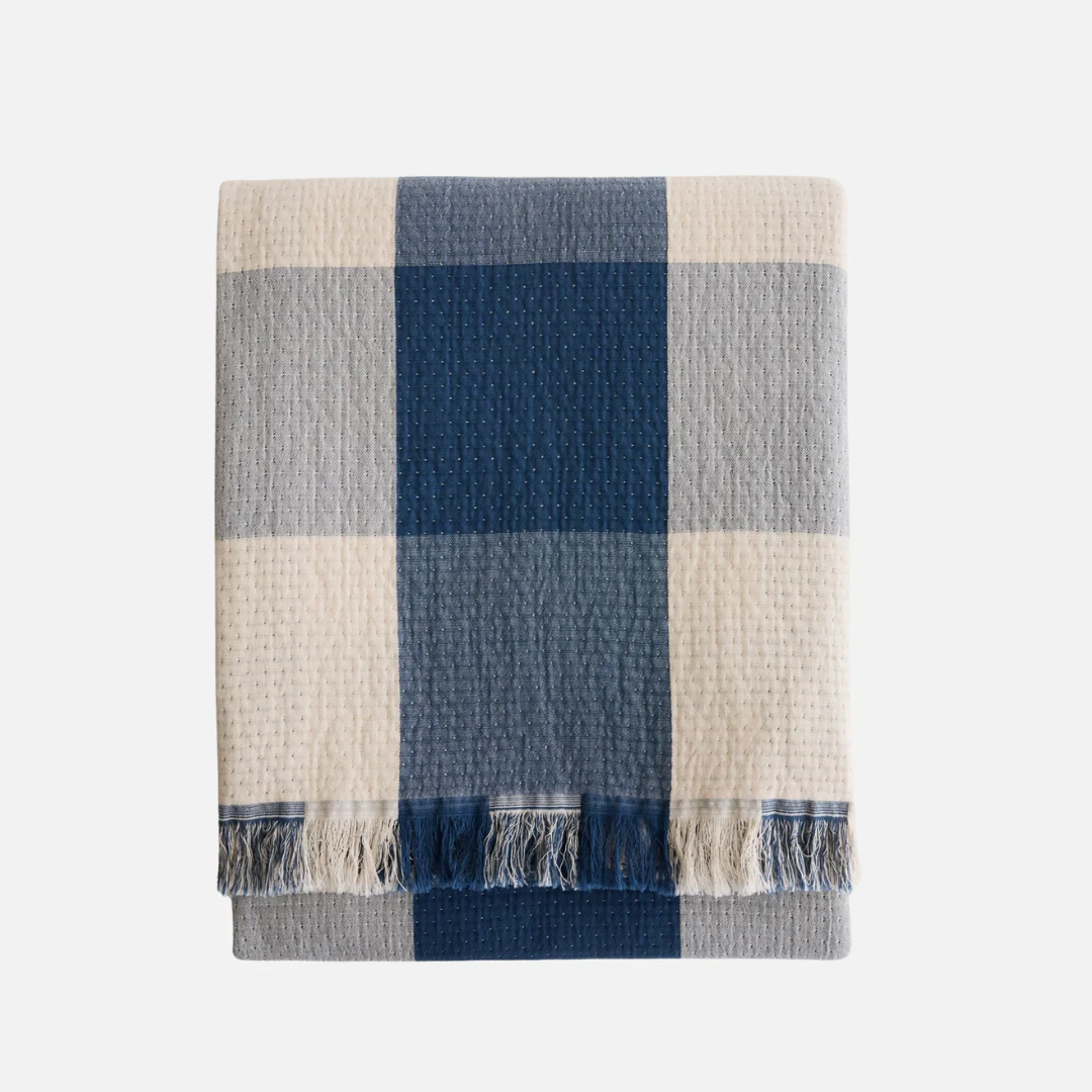 Organic Cotton Plaid Throw - Indigo - Image 2