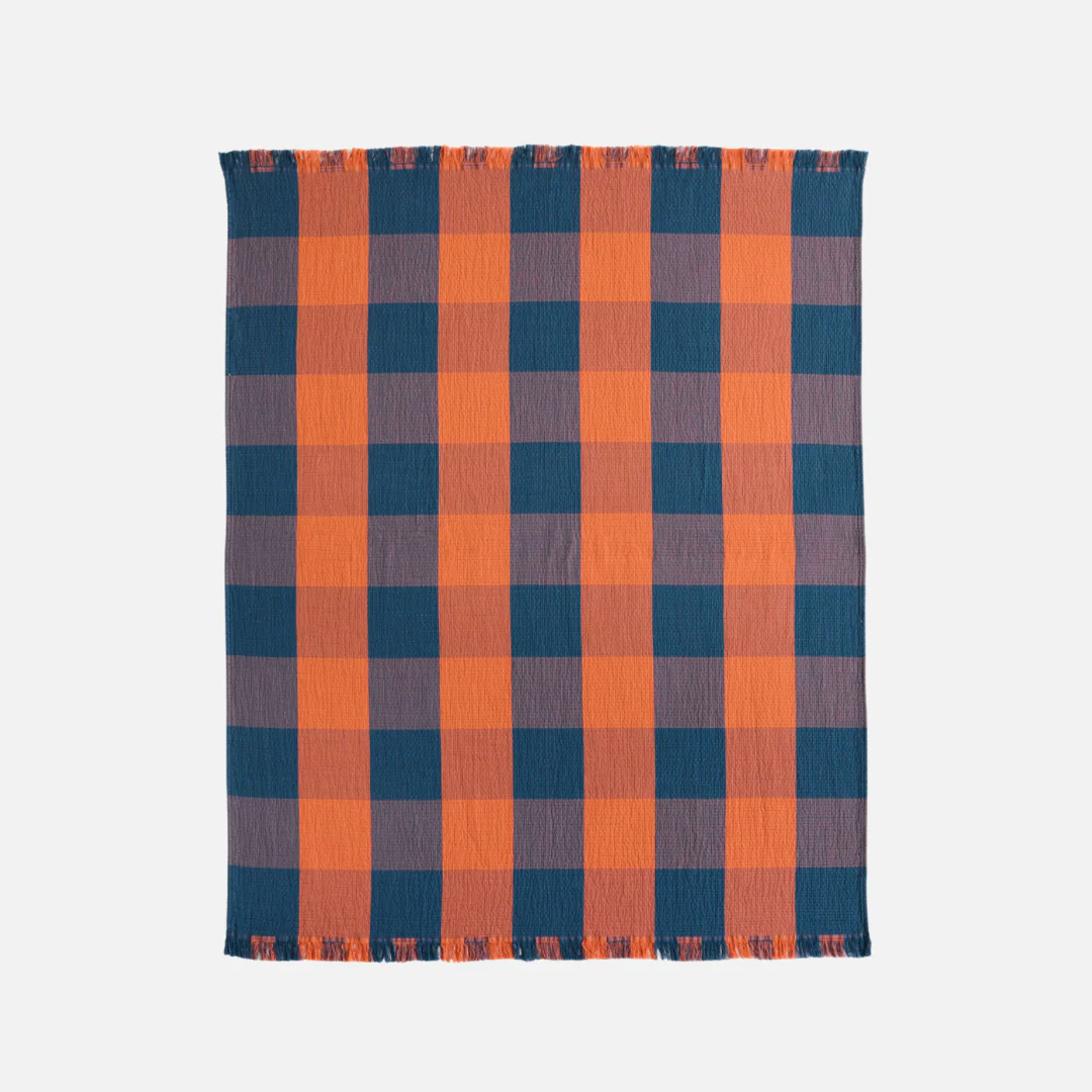 Organic Cotton Plaid Throw - Copper/Indigo
