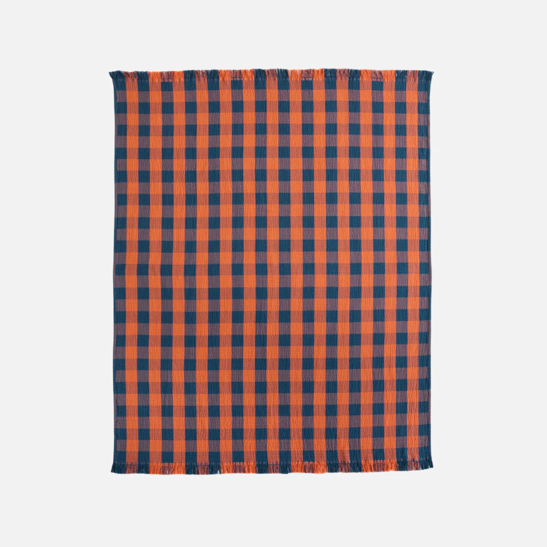Organic Cotton Plaid Throw - Copper/Indigo - Image 2