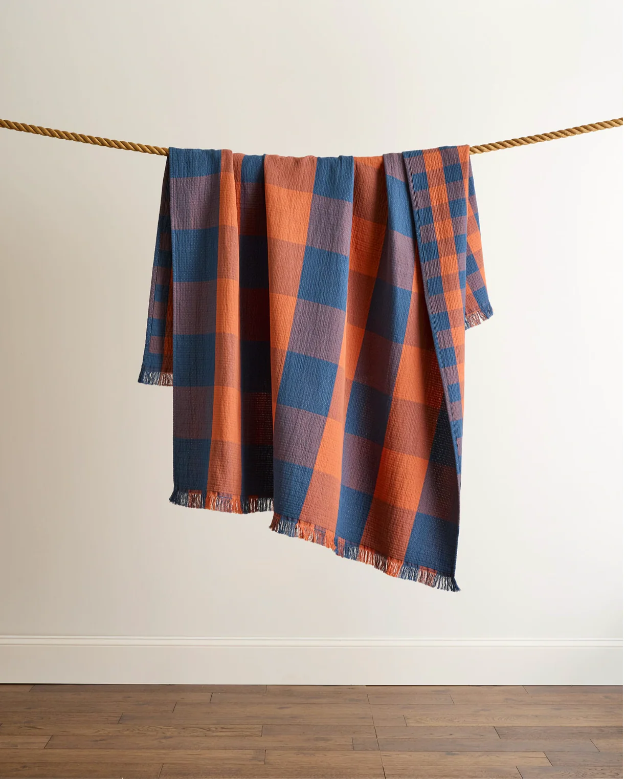 Organic Cotton Plaid Throw - Copper/Indigo - Image 4