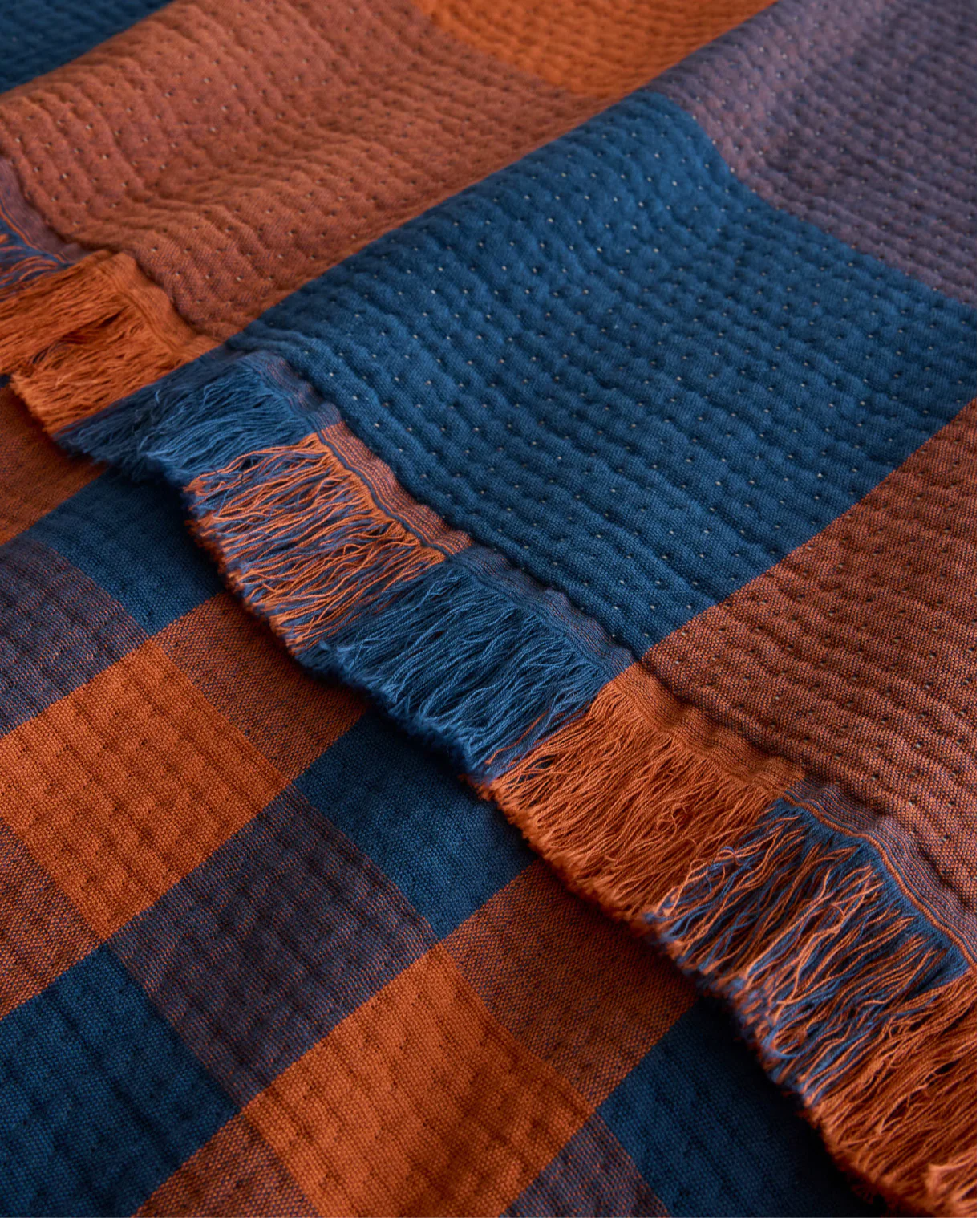 Organic Cotton Plaid Throw - Copper/Indigo - Image 5