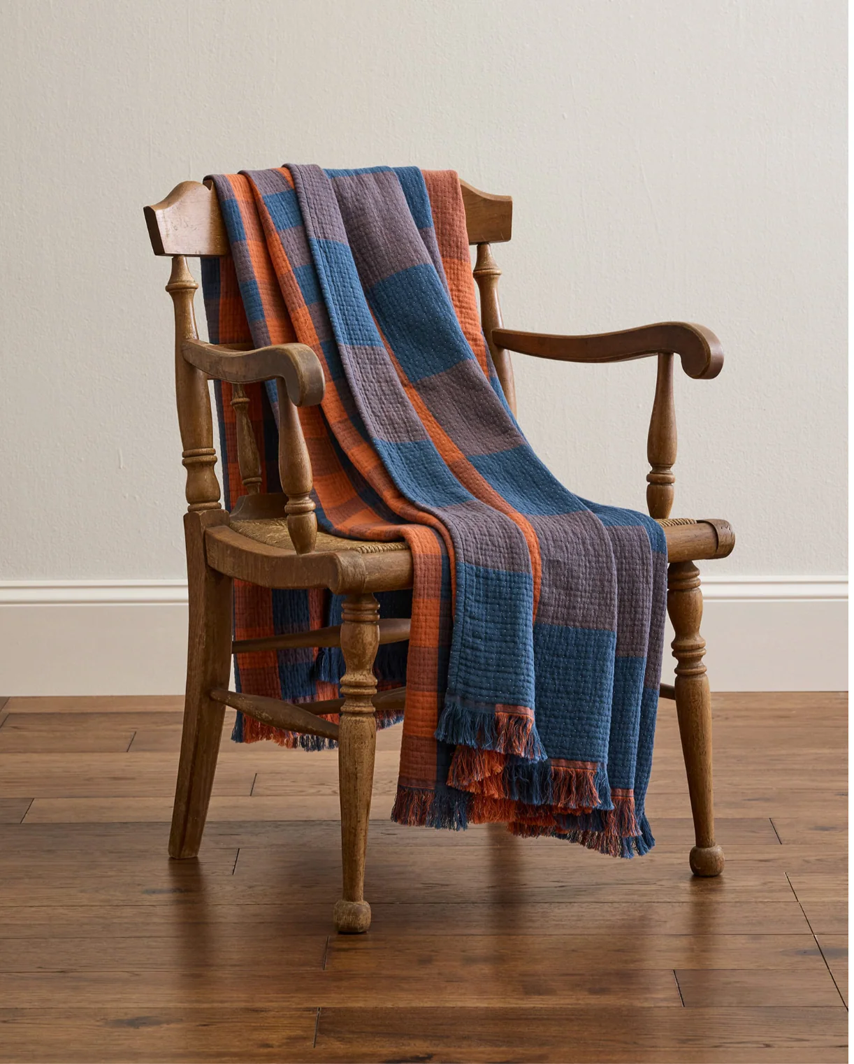 Organic Cotton Plaid Throw - Copper/Indigo - Image 6